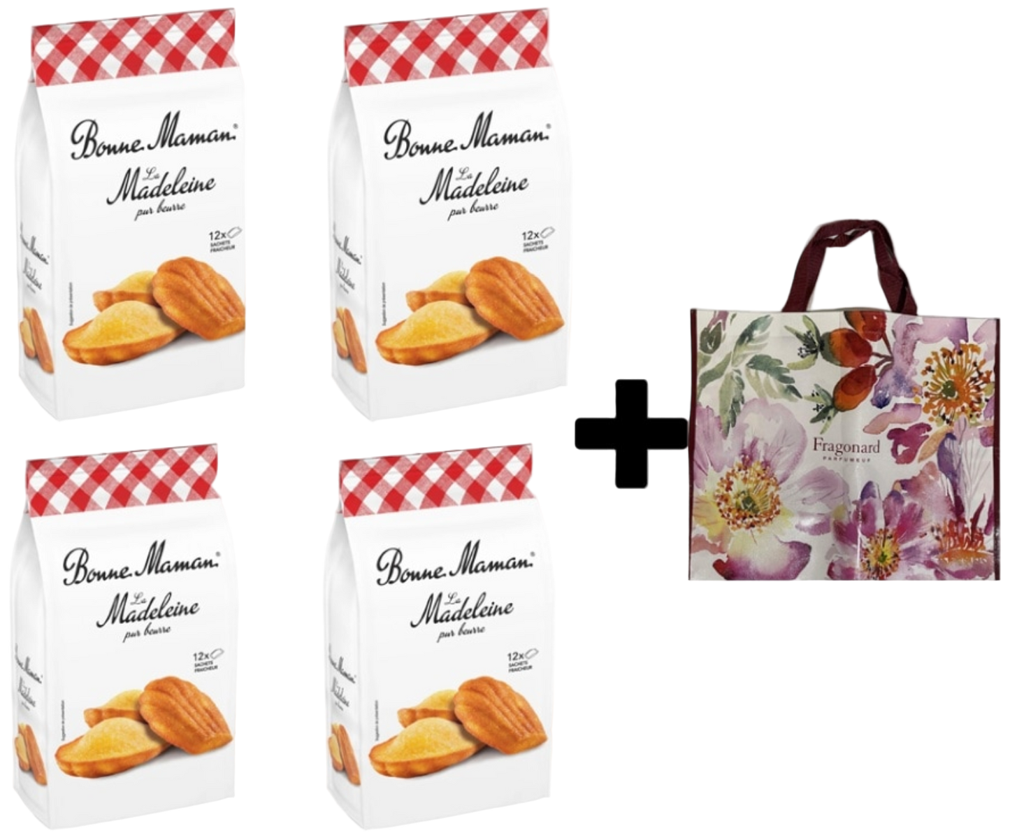 【BONNE MAMAN】Pure Butter Madeleines – 12 pieces (300g) – Pack of 4 + 【Fragonard】 Shopping Bag