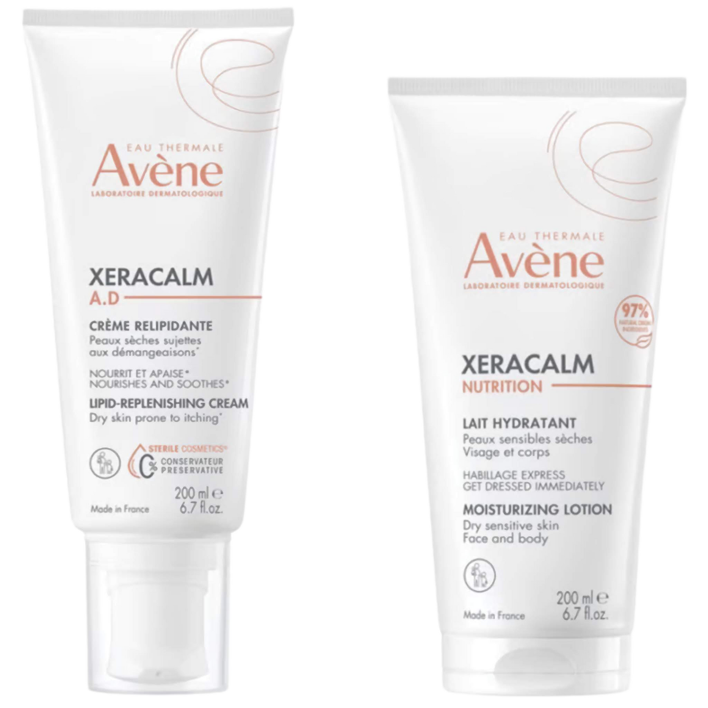 【Avène】XeraCalm NUTRITION Lait Nourrissant 200 mL <6.7 fl oz> & XeraCalm A.D Crème Relipidante 200 mL <6.7 fl oz>