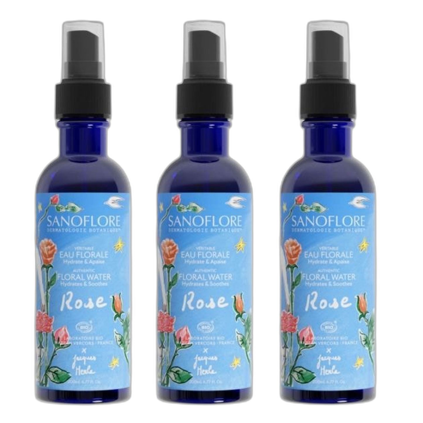 【Sanoflore】有机玫瑰花水 200 mL <6.8 fl oz> 3件套装