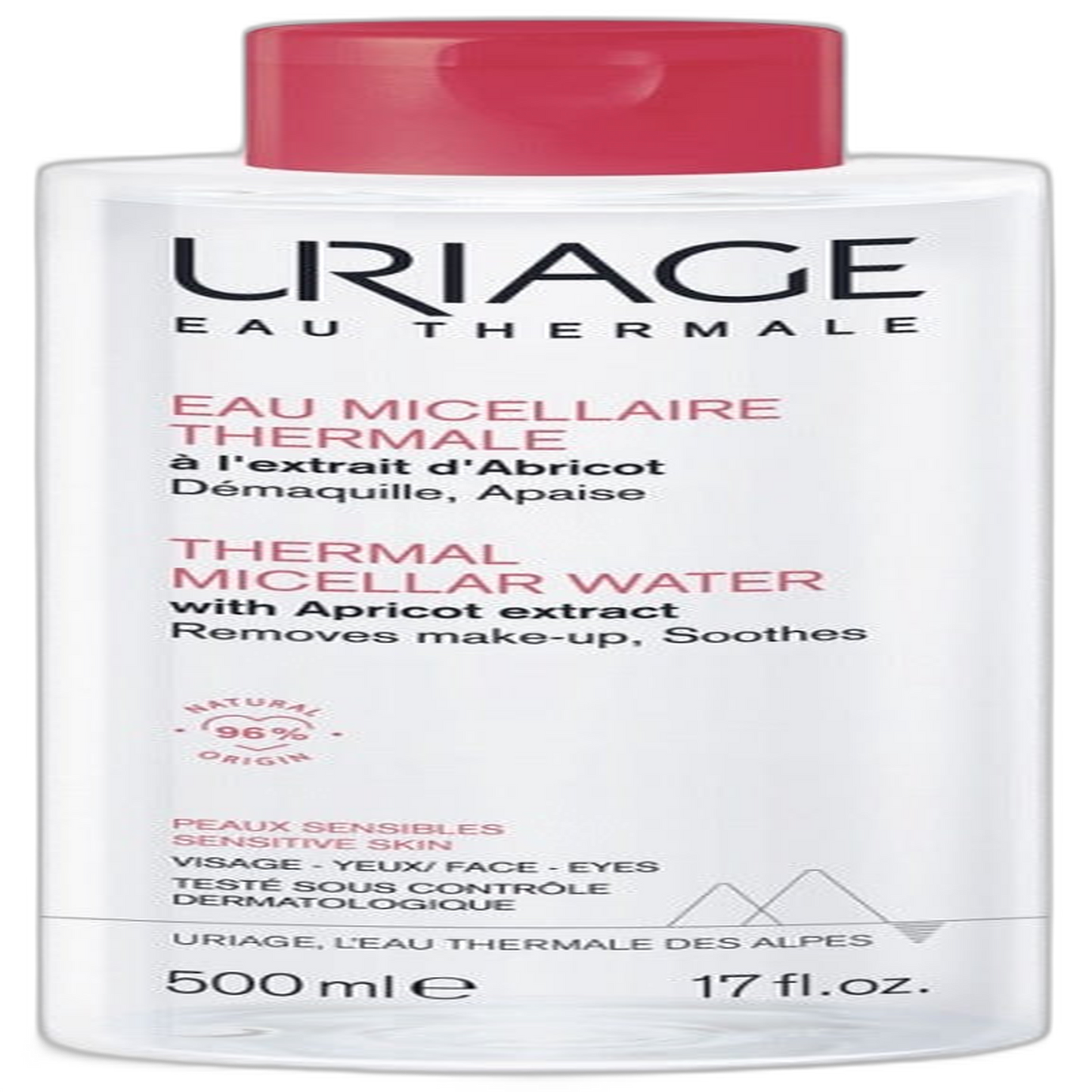 【Uriage】살구 추출물 함유 온천 미셀라 워터 – 메이크업 리무버, 진정 (민감성 피부) 500 mL <16.9 fl oz>