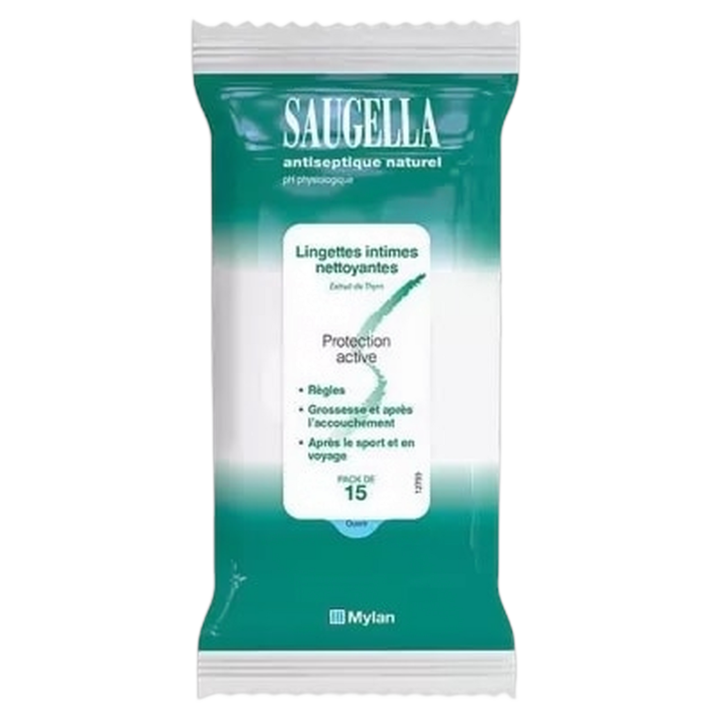 【SAUGELLA】ANTISEPTIQUE NATUREL 15 LINGETTES INTIMES