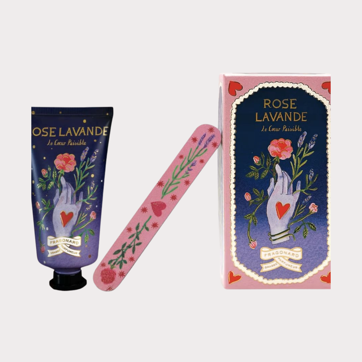 Fragonard Le Coeur Paisible Rose Lavande Hand Cream 50 mL & Nail File Gift Set