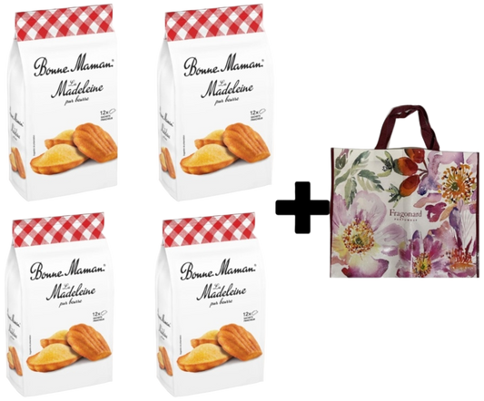 【BONNE MAMAN】Pure Butter Madeleines  – 12 pieces (300g) – Pack of 4 + 【Fragonard】 Shopping Bag