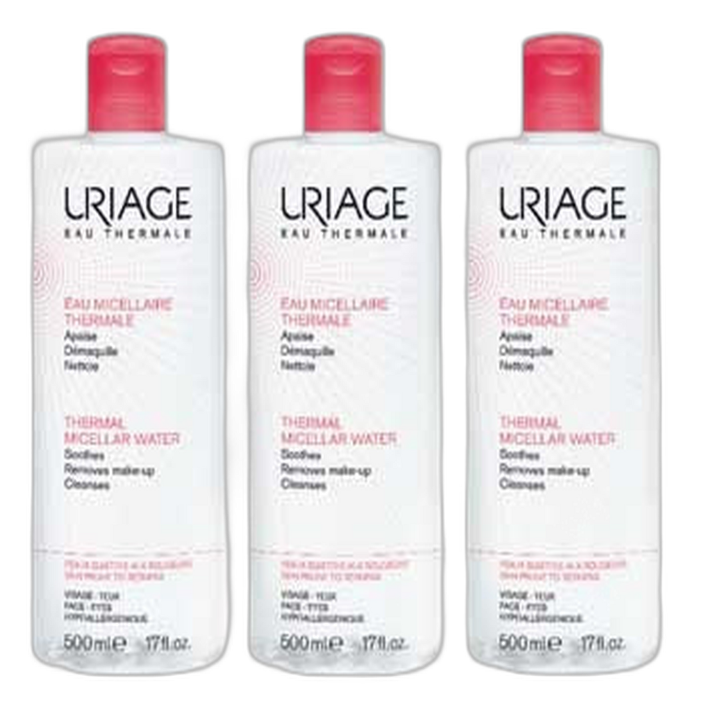 【Uriage】Thermal Micellar Water Hydrating Cleansing (Sensitive Redness Skin) 500 mL <16.9 fl oz> 3pc set