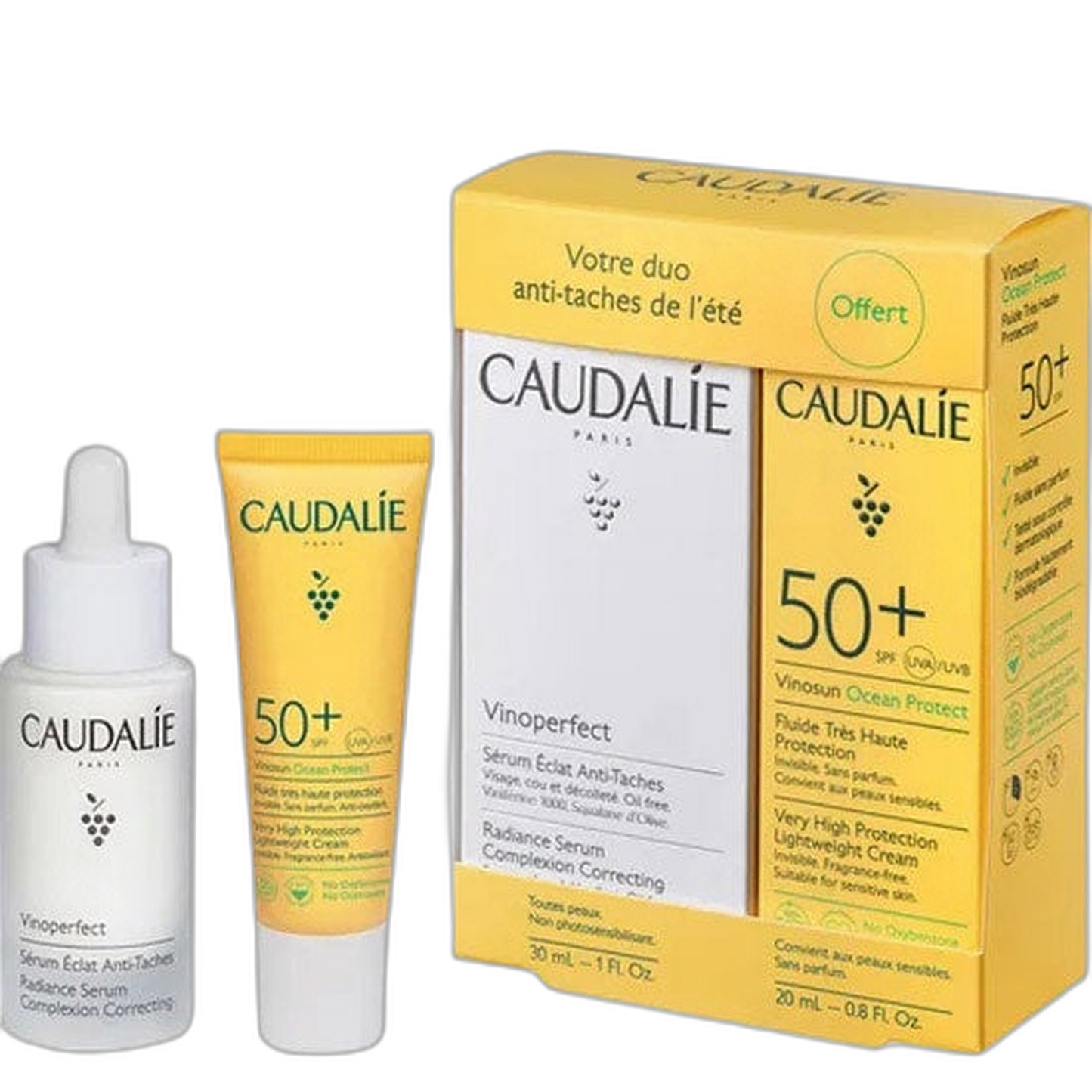 【Caudalie】Sérum Anti-Taches Vinoperfect 30 mL <1.01 fl oz> 【OLEIL DIVIN】Huile Divine – Crème Solaire Anti-Âge Visage SPF 50 20 mL <0.68 fl oz>