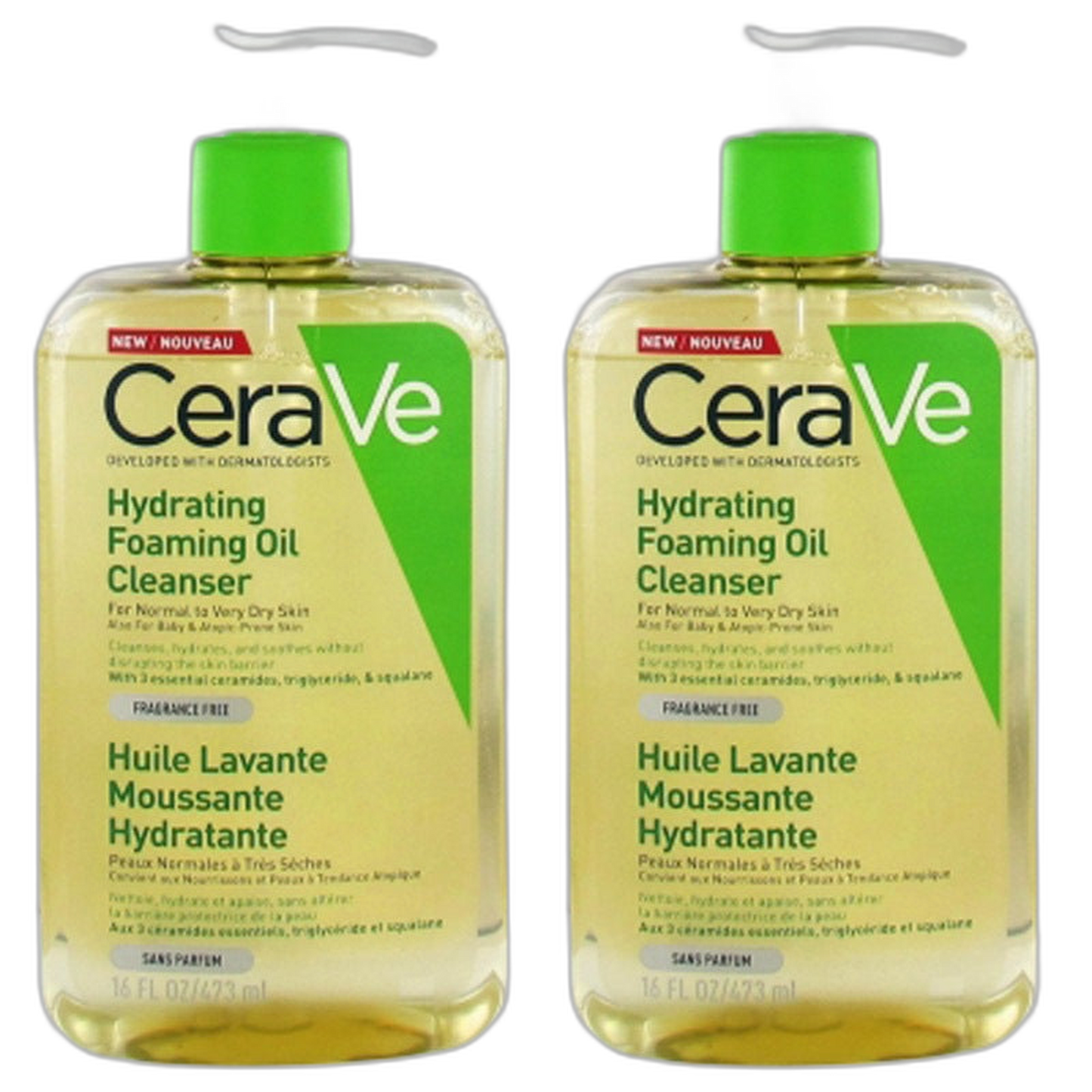 【CeraVe】Nettoyant Moussant Hydratant à l'Huile 473 mL <16.0 fl oz> 2 pièces