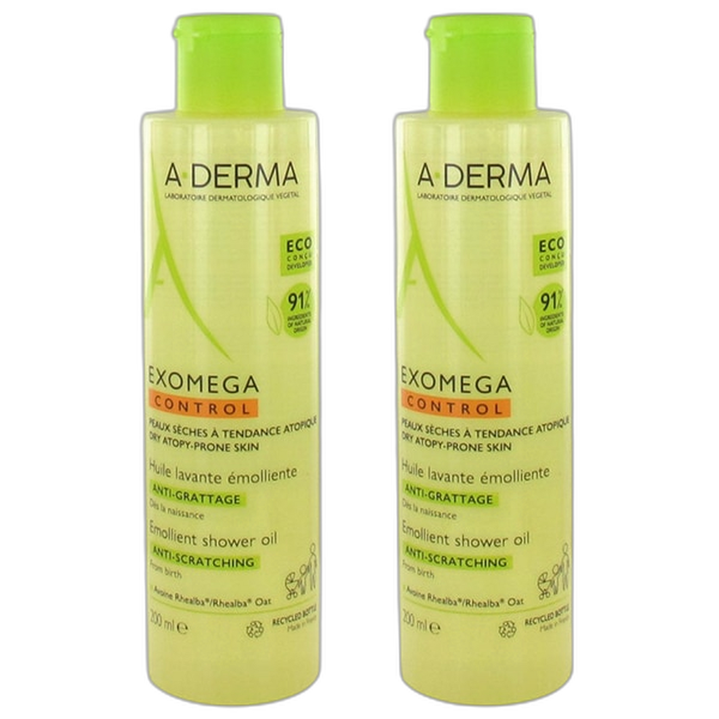 【A-DERMA】Huile de Nettoyage Émolliente Exomega Control Anti-Démangeaisons 200 mL <6.8 fl oz> ensemble de 2 pièces