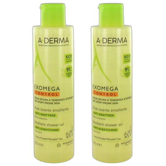 【A-DERMA】Huile de Nettoyage Émolliente Exomega Control Anti-Démangeaisons 200 mL <6.8 fl oz> ensemble de 2 pièces