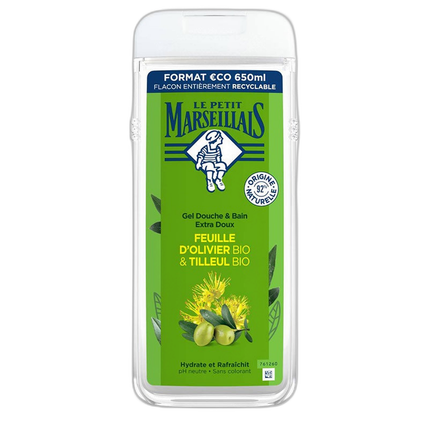 【Le Petit Marseillais】Gel Douche et Bain Extra Doux Feuille d'Olivier & Tilleul Bio 650 mL <22.0 fl oz>