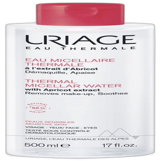 【Uriage】Eau Micellaire Thermale avec Extrait d'Abricot Démaquillant Apaisant (Peau Sensible) 500 mL <16.9 fl oz>