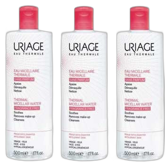 【Uriage】Eau Micellaire Thermale Hydratante Nettoyante (Peau Sensible Rougeurs) 500 mL <16.9 fl oz> 3 pièces set