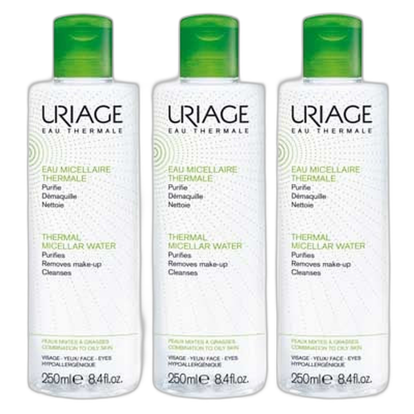 【Uriage】Hydrating Thermal Micellar Water Cleanses Makeup (Combination Oily Skin) 250 mL <8.5 fl oz> 3pc Set