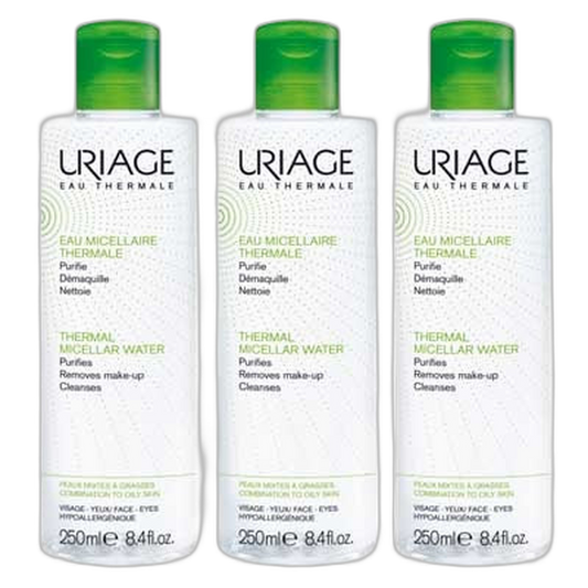 【Uriage】Eau Micellaire Thermale Hydratante Démaquillante (Peau Mixte à Grasse) 250 mL <8.5 fl oz> 3 pièces Set