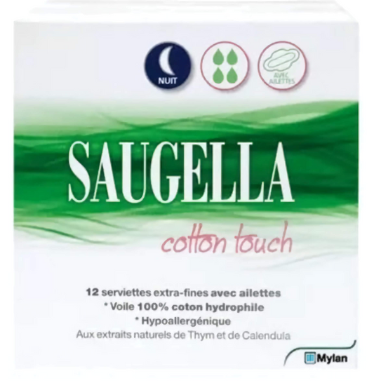 【SAUGELLA】COTTON TOUCH 12 SERVIETTES EXTRA FINES NUIT